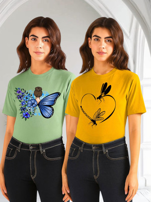 Moldify Printed Women Round Neck Multicolor T-Shirt