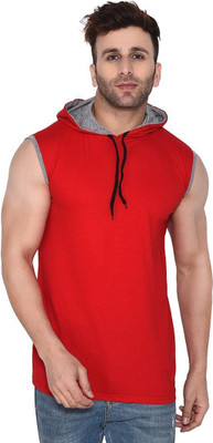 tfurnish Solid Men Hooded Neck Red T-Shirt
