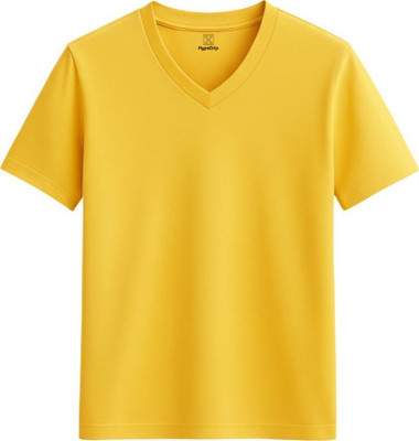 HypeDrip Solid Men V Neck Yellow T-Shirt
