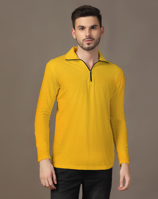 tfurnish Solid Men Polo Neck Yellow T-Shirt