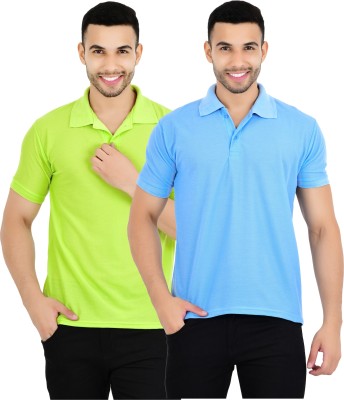 LA ORCHIS Solid Men Polo Neck Light Blue, Light Green T-Shirt