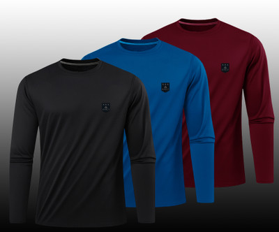 AVOLT Solid Men Round Neck Black, Blue, Maroon T-Shirt