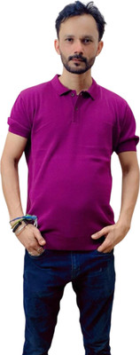 MARRINER Solid Men Polo Neck Pink T-Shirt