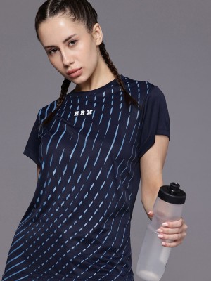 HRX by Hrithik Roshan Printed Women Round Neck Blue T-Shirt