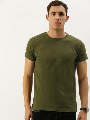 OrrganicChics Solid Men Round Neck Green T-Shirt