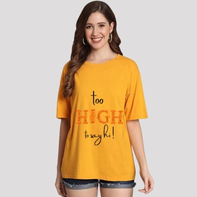 Shiv Traders Typography Women Round Neck Yellow T-Shirt