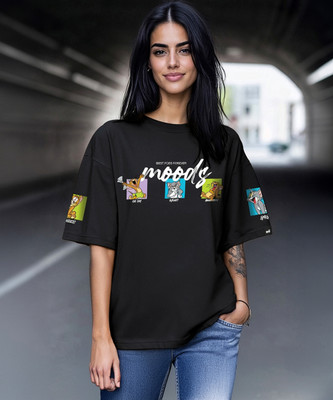 BEWAKOOF Graphic Print Women Round Neck Black T-Shirt