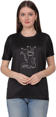 AltaModa Graphic Print Women Round Neck Black T-Shirt