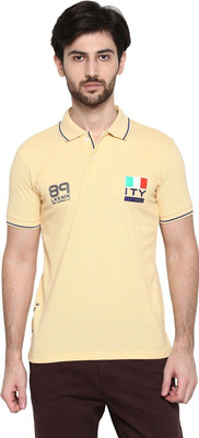 CANTABIL Solid Men Polo Neck Yellow T-Shirt