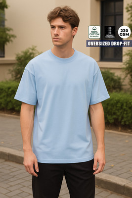SCATCHITE Solid Men Round Neck Light Blue T-Shirt