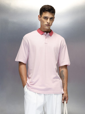 WROGN Solid Men Polo Neck Purple T-Shirt