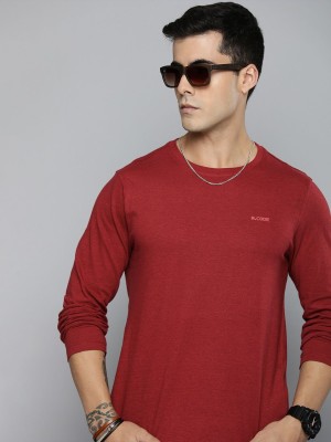 R.Code by The Roadster Life Co. Solid Men Round Neck Maroon T-Shirt