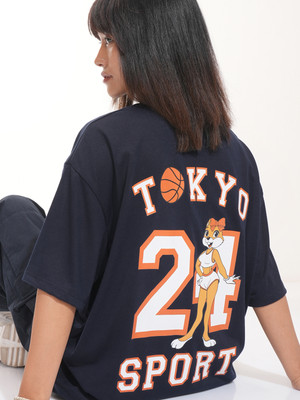 Tokyo Talkies Printed Women Round Neck Blue T-Shirt