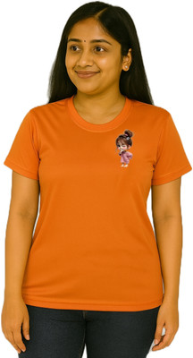 purycot Solid Women Round Neck Orange T-Shirt