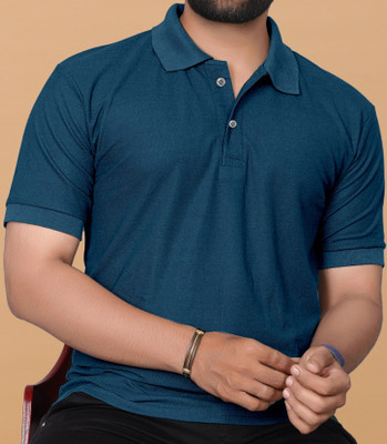 KAJARU Solid Men Polo Neck Dark Green T-Shirt