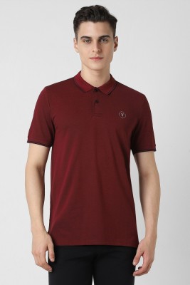 American Eagle Self Design Men Polo Neck Maroon T-Shirt