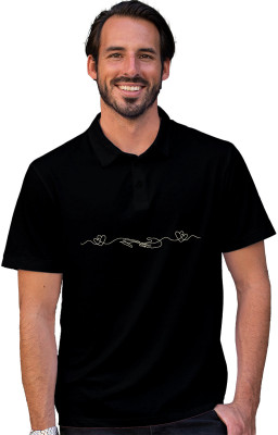 Fighterhero Printed, Solid Men Polo Neck Black T-Shirt