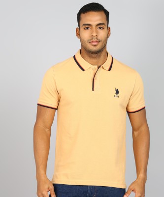 U.S. POLO ASSN. Solid Men Polo Neck Beige T-Shirt