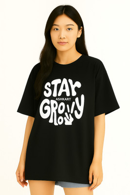 LWEXS Graphic Print Women Round Neck Black T-Shirt