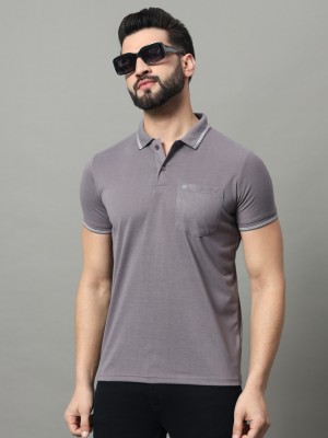 OGEN Solid Men Polo Neck Grey T-Shirt