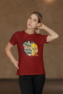 Stylewill Graphic Print Women Round Neck Maroon T-Shirt