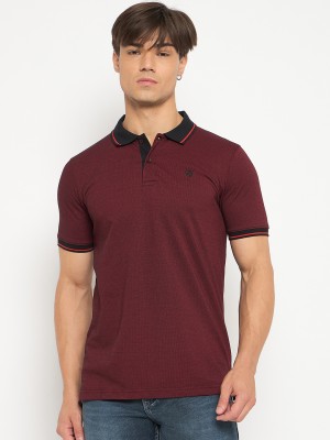 DUKE Solid Men Polo Neck Maroon T-Shirt