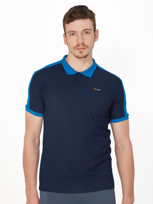 TECHNOSPORT Colorblock Men Polo Neck Blue T-Shirt
