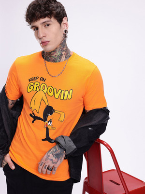 Kook N Keech Printed Men Round Neck Orange T-Shirt
