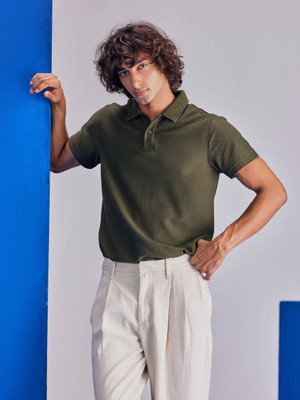 UNSTD Self Design Men Polo Neck Light Green T-Shirt