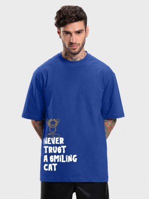 BEWAKOOF Printed, Typography Men Round Neck Blue T-Shirt