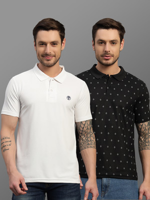 TIMBER HITCH Printed Men Polo Neck White T-Shirt