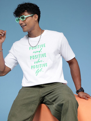 HERE&NOW Printed Men Round Neck Purple T-Shirt