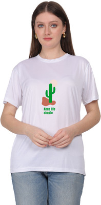 Anabia Printed Women Round Neck White T-Shirt