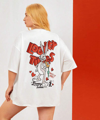 TOM AND JERRY by DreamBe Printed Women Round Neck White T-Shirt
