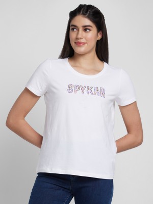 Spykar Printed Women Round Neck White T-Shirt