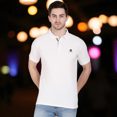Faricon Trend Solid Men Round Neck White T-Shirt