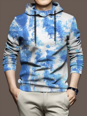 IMPST Printed Men Hooded Neck Blue T-Shirt