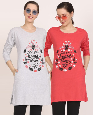 HouseOfCommon Printed Women Round Neck Multicolor T-Shirt