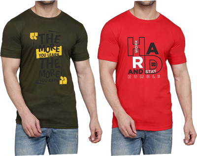 WOOSTRO Printed Men Round Neck Dark Green, Red T-Shirt