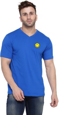 Blisstone Solid Men V Neck Blue T-Shirt