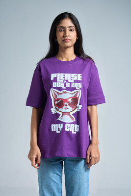 VEYRE Printed Women Round Neck Purple T-Shirt