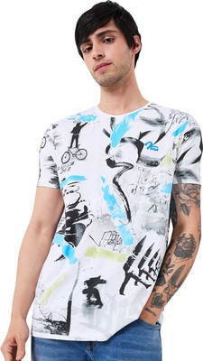 Spykar Printed Men Round Neck Blue T-Shirt