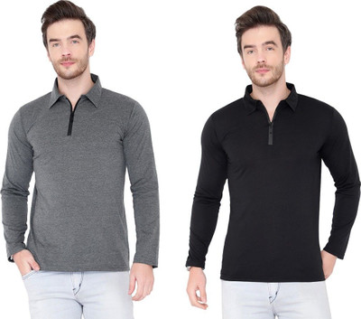 JB Jangoboy Solid Men Polo Neck Black, Grey T-Shirt