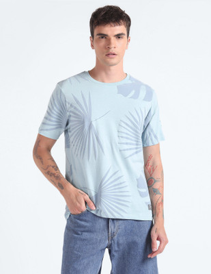 FLYING MACHINE Printed Men Round Neck Blue T-Shirt