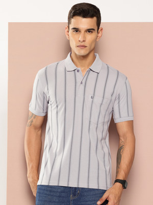 UNIBERRY Striped Men Polo Neck Grey T-Shirt