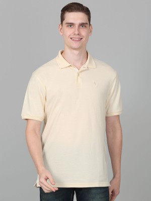 CANTABIL Solid Men Polo Neck Beige T-Shirt