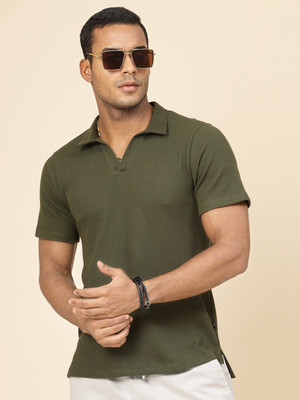 RIGO Solid Men Polo Neck Green T-Shirt
