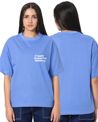 Besick Solid Women Round Neck Blue T-Shirt