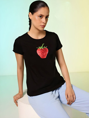 SZN Graphic Print Women Round Neck Black T-Shirt