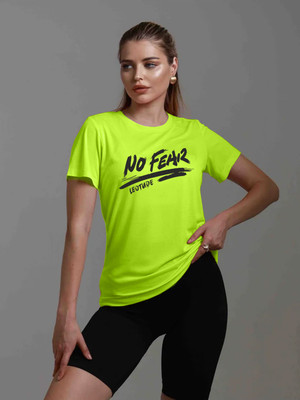 JUST ROAR Printed Women Round Neck Green T-Shirt